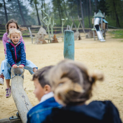 Kinderen spelen op wip in speeltuin Gerhagen